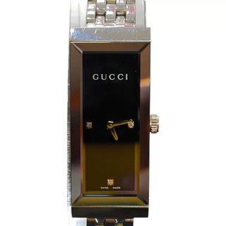 RELOJ DE MUJER GUCCI 127.5  PLATEADO ESFERA NEGRA Y DIAMANTE