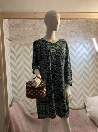 Vestido verde estampado manga francesa T46 Elástic