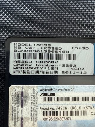 Portátil Asus A53S