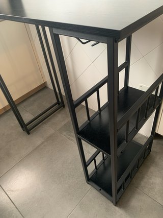 Mesa alta cocina negra metal y madera
