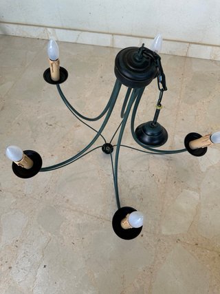 Lampada in ferro battuto verde a 5 bracci