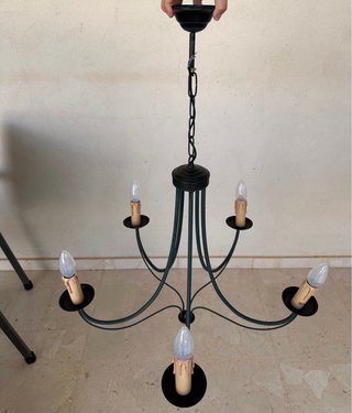 Lampada in ferro battuto verde a 5 bracci