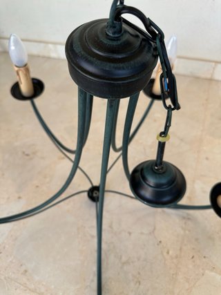Lampada in ferro battuto verde a 5 bracci
