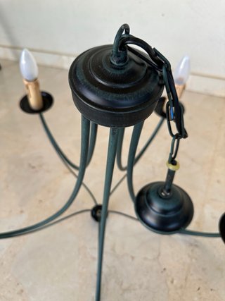 Lampada in ferro battuto verde a 5 bracci