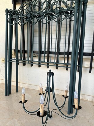 Lampada in ferro battuto verde a 5 bracci