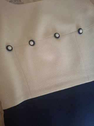 Vestido Beige y Azul con chaqueta Talla 40