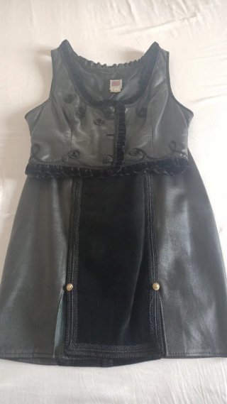 Gilet più gonna in vera pelle nero tg 42