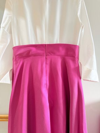 Vestido largo fiesta blanco y rosa
