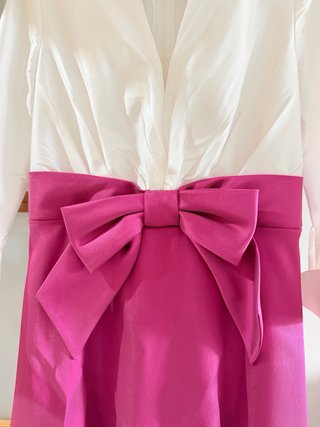 Vestido largo fiesta blanco y rosa