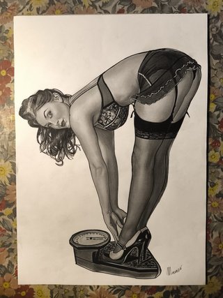 Dipinto quadro disegno pin-up donna