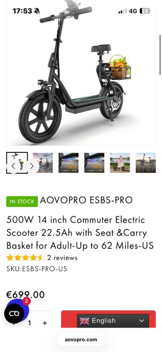 Patinete Eléctrico Plegable Nuevo más de 700€