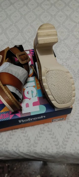 Sandalias Refresh Mujer Plataforma Tacón Marrón/Ne