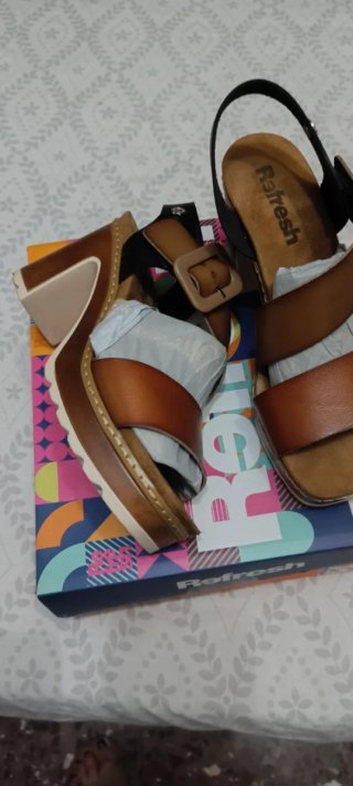 Sandalias Refresh Mujer Plataforma Tacón Marrón/Ne