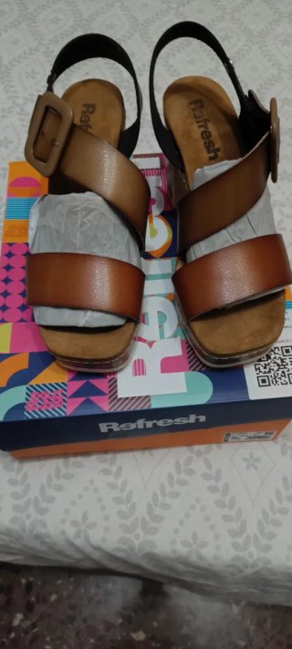 Sandalias Refresh Mujer Plataforma Tacón Marrón/Ne