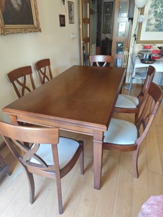 Mesa comedor y 6 sillas madera noble