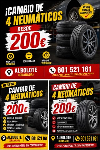Cambio de 4 neumáticos desde 200€
