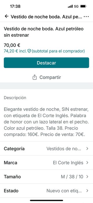 Vestido de fiesta azul sin estrenar con etiquetas