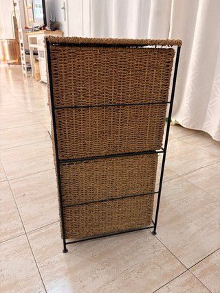 Cajonera Mimbre 2 Niveles Estructura Negra