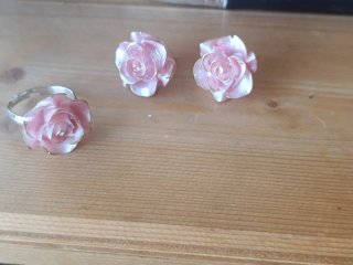 Conjunto Anillo y Pendientes Rosa Plata