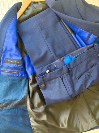 Traje Zara azul marino cuadros hombre. Talla 42-50