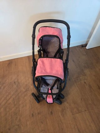 Cochecito Gemelar Muñecas Rosa