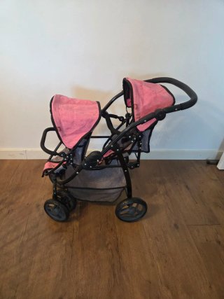 Cochecito Gemelar Muñecas Rosa