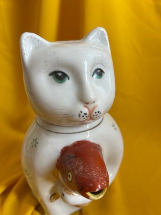 Jarra Vintage Gato con Carpa Cerámica China