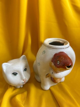 Jarra Vintage Gato con Carpa Cerámica China