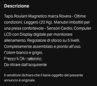 Tapis roulant Rovera  Ritiro a mano no spedizione