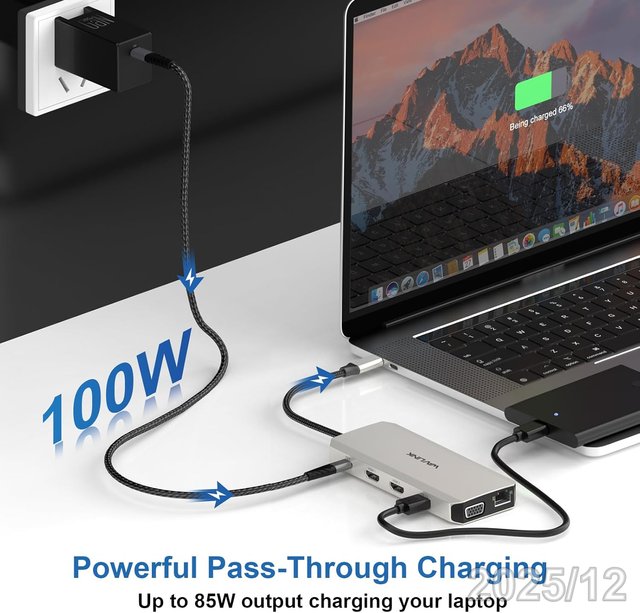 WAVLINK Hub USB-C 12en1 HDMI VGA RJ45 85W UMD301