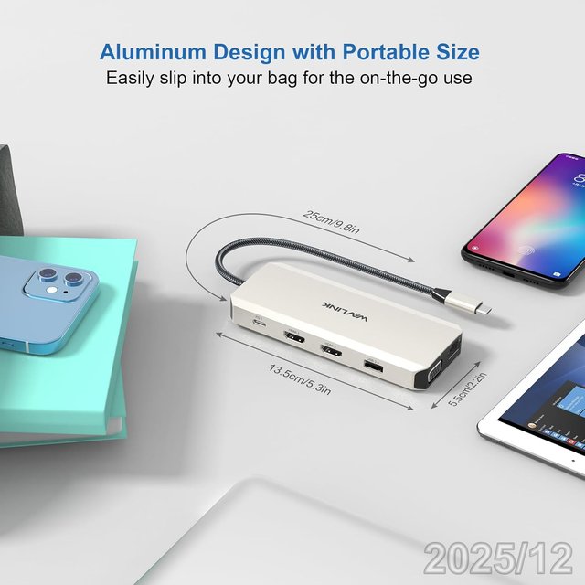 WAVLINK Hub USB-C 12en1 HDMI VGA RJ45 85W UMD301