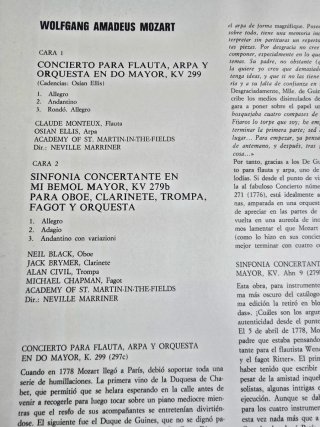 Mozart Concierto para flauta y arpa Vinilo
