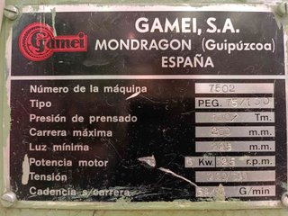 Prensa hidáulica GAMEI PEG75/100.