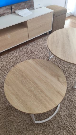 Set di due tavolini rotondi per soggiorno in legno e metallo