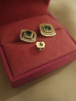 Pendientes Oro 18k Chapado Cuadrados Verdes