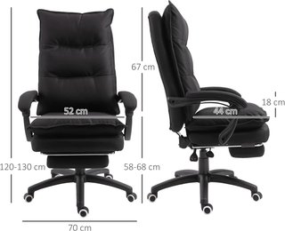 Silla De Oficina Ajustable Con 6 Puntos De Masaje Y Control Remoto, Silla Ergonómica De Tela Efecto Lino, 70X62X120-130 Cm, Negro