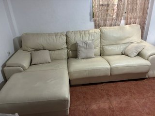 Sofá Chaiselongue Piel Beige