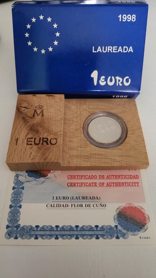 1 Euro Laureada 1998 Caja y Certificado plata