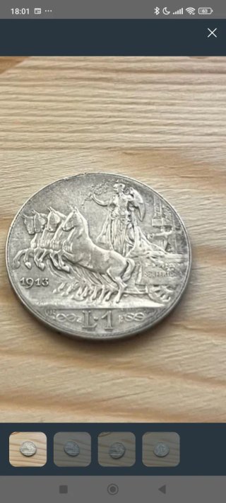 Moneda 1 Lira 1913 Plata Quadriga Briosa