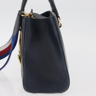 GUCCI Silvi Hand Bag Leather 2way Navy Gold