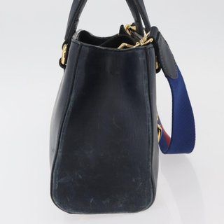 GUCCI Silvi Hand Bag Leather 2way Navy Gold