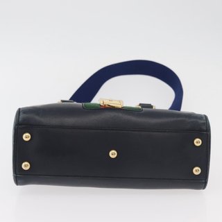 GUCCI Silvi Hand Bag Leather 2way Navy Gold