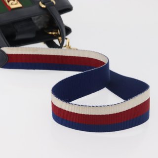 GUCCI Silvi Hand Bag Leather 2way Navy Gold