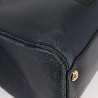GUCCI Silvi Hand Bag Leather 2way Navy Gold