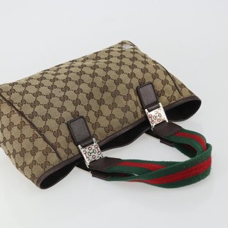 GUCCI GG Canvas Web Sherry Line Hand Bag Beige
