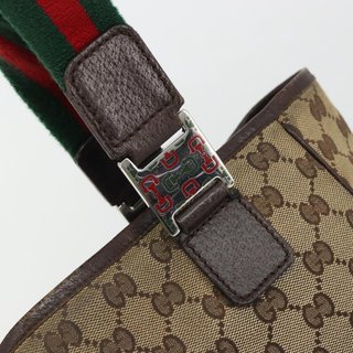 GUCCI GG Canvas Web Sherry Line Hand Bag Beige