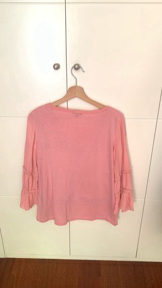 Camiseta rosa manga 3/4 con volante Talla S