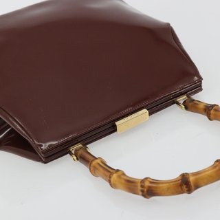 GUCCI Bamboo Hand Bag Patent leather Brown Gold