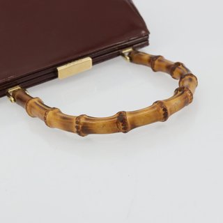 GUCCI Bamboo Hand Bag Patent leather Brown Gold