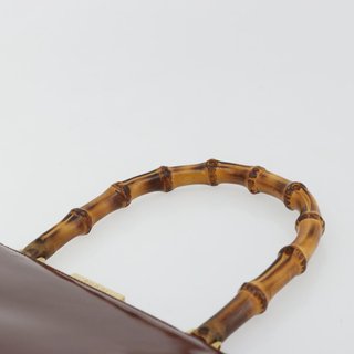 GUCCI Bamboo Hand Bag Patent leather Brown Gold